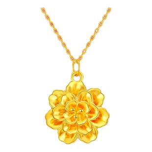 老凤祥黄金牡丹花项链女新款足金花朵吊坠锁骨链生日礼物送老婆