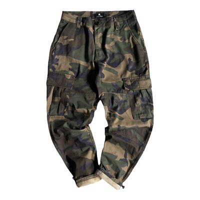 日系复古宽松直筒暗纹迷彩工装裤