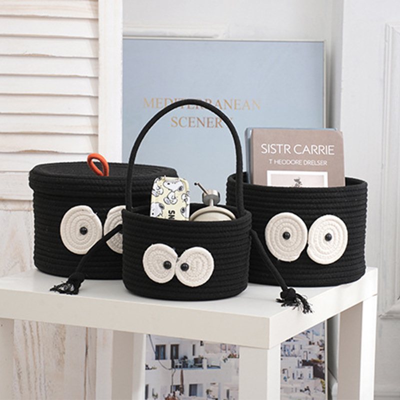 新品 卡通煤球收纳组合零食带盖毛线玩具储物箱客厅卧室棉线编织