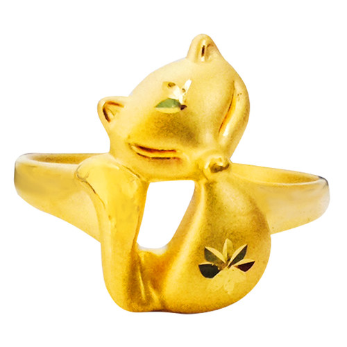 3D硬金黄金狐狸戒指女招桃花转运 足金999魅惑狐狸金戒指优雅气质