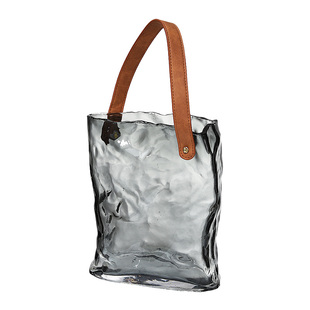 原创北欧ins风皮带褶皱手提包包玻璃花瓶设计师网红奶油鲜花花篮