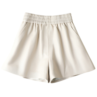 真皮短裤女宽松阔腿时尚气质高腰外穿绵羊皮秋冬新款松紧腰皮短裤