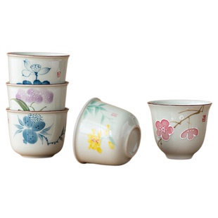 画续草木灰手绘主人杯小品杯套装功夫茶具茶杯中式陶瓷品茗杯礼装