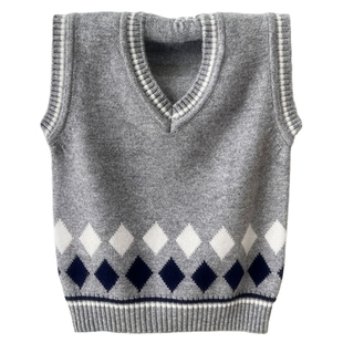2025男童针织背心儿童羊绒衫马甲男宝宝v领羊毛打底衫洋气内搭潮