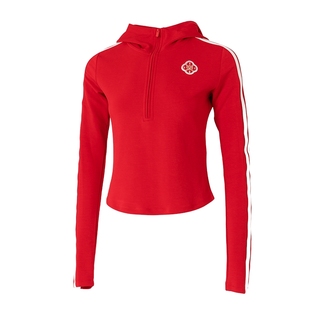 阿迪达斯卫衣女装马年新年款本命年红色运动服半拉链连帽套头衫