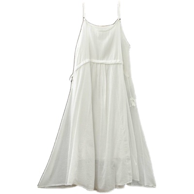 文艺棉质纯色吊带连衣裙女中长