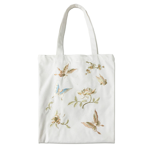 空野 刺绣帆布包袋上学通勤单面绣花单肩大容量 2025新款学生书包