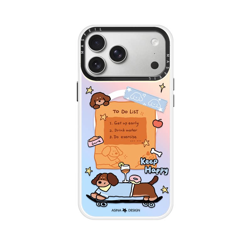 滑板小狗适用苹果17Promax手机壳15磁吸支架iPhone16Pro保护套网红创意plus全包可爱14超薄13新款女高级感12