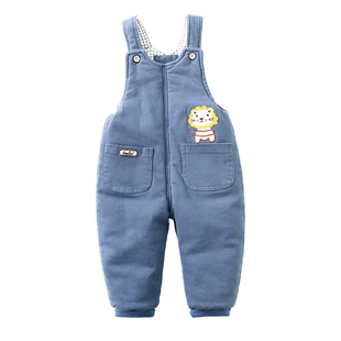 冬季宝宝背带棉裤加厚夹棉外穿男童2025新款儿童婴儿背带裤秋冬款