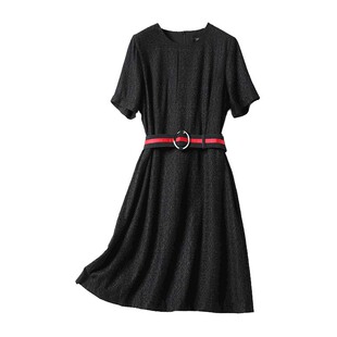 M2女装品牌折扣连衣裙女夏季短袖显瘦遮肚洋气印花修身大码中长款