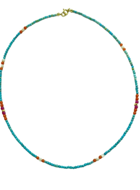 天然小米绿松石珠子多宝项链南红