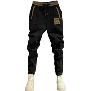 春秋休闲裤子男新款修身束脚裤冬季加绒男士哈伦裤痞帅九分运动裤