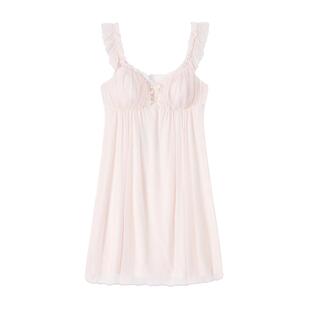 莫代尔性感吊带睡裙女夏季带胸垫网纱法式蕾丝睡衣纯欲宫廷风秋春