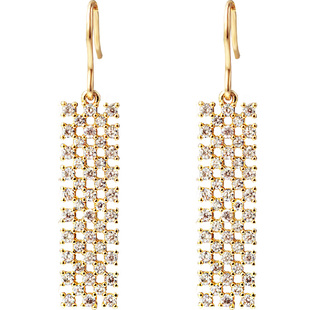 原创 美产14K包金耳钩简约几何冷淡风长方锆石耳环女蚊香盘耳夹