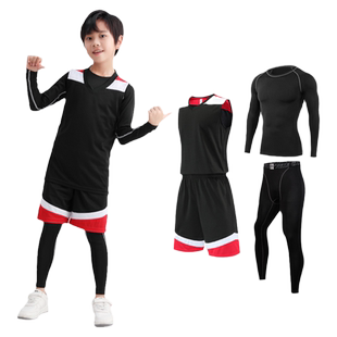儿童篮球服套装运动四件套定制长袖紧身训练服男孩女童秋冬季球衣