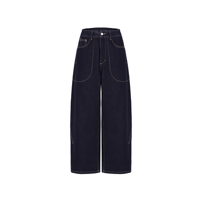 范洛Fano 复古工装风水洗黑撞色线固色弯刀立裁牛仔裤女2025新款