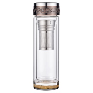 商务中国龙水杯双层玻璃杯男高档礼品加厚茶水分离泡茶杯子定制