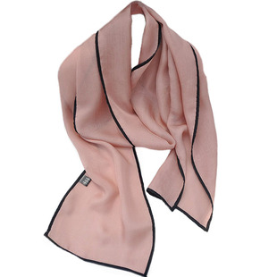 长条小丝巾女士粉色双层围巾薄款2025新款飘带护颈双层纯色时尚