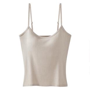 大码大胸吊带背心微胖mm带胸垫免穿文胸不透杯打底夏天显瘦美背薄