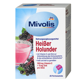 德国mivolis天然接骨木浆果维生素C+锌粉冲剂热饮提免疫成人20条