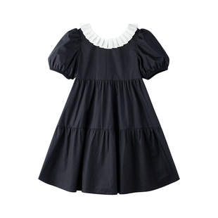 女童黑色泡泡袖公主裙夏甜美可爱仙女连衣裙法式中大儿童裙子
