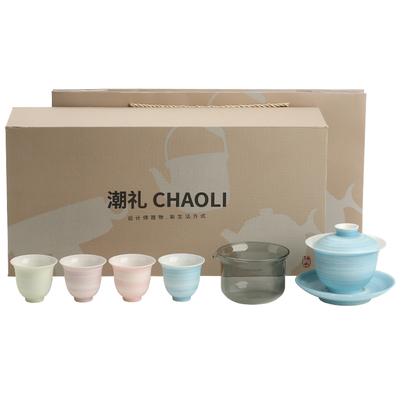 宜集堂肆时田园风茶具礼盒套装送礼家用盖碗茶具泡茶专用年轻人用