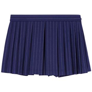 Maje秋冬女装法式时尚学院风羊毛混纺深蓝色条纹A字高腰短款裙裤