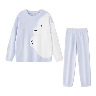 半边绒睡衣女款2025新款冬高级感冬季家居服加绒加厚秋冬天珊瑚绒