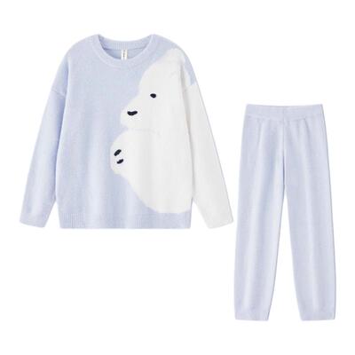 BE北极熊提花半边绒女睡衣冬轻甜