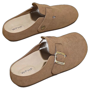 三福勃肯拖鞋女2026新款春夏外穿一脚蹬懒人包头半拖鞋平底博肯鞋