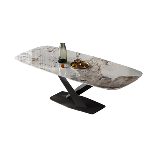 交叉台潘多拉岩板餐桌意式极简现代简约高端轻奢长方形餐桌椅组合