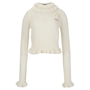 ARTE PURA2025秋冬新款米白色马海毛花苞领毛衣木耳边领口上衣女