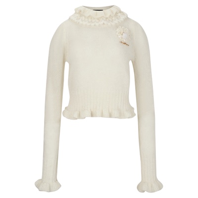 米白色马海毛花苞领毛衣女