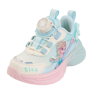 迪士尼艾莎公主女童运动鞋春夏网鞋透气旋转纽扣鞋轻便儿童休闲鞋
