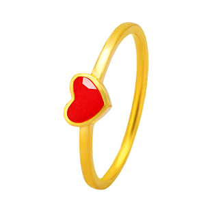 黄金戒指999足金小红心求婚小克重细款珐琅闭口按克实心纯金女