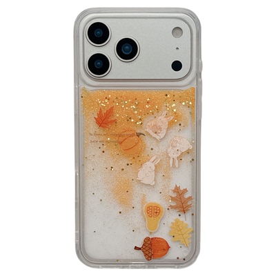 MoreRex早秋透明南瓜枫叶兔子闪粉流沙适用苹果18手机壳iphone17promax新款16pro超好看15防摔保护套14女款17