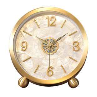 欧式黄铜贝壳座钟客厅高级感艺术台钟摆放台式创意时钟表桌面摆件