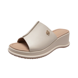 千百度新款秋季新款凉拖鞋厚底超软羊皮外穿女鞋高跟拖鞋坡跟