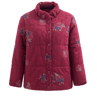 中老年冬装女宽松印花棉服奶奶时尚纯棉短款加厚棉袄衣妈妈厚外套