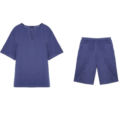 天然棉麻薄款透气短袖家居服套装