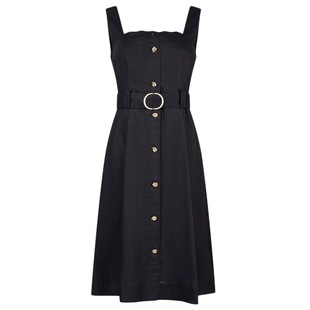 宝姿PORTSPURE女装舒适优雅波浪领口收腰无袖连衣裙