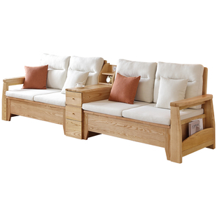 一林半舍原木风储物实木沙发北欧简约白蜡木冬夏两用转角木质沙发