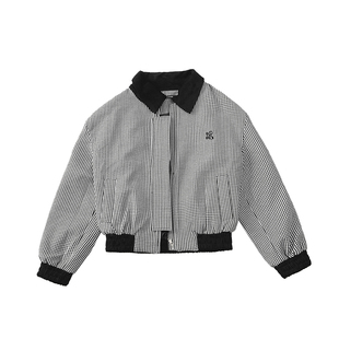 JWUW秋冬新款美式复古黑白格子加厚长袖外套女休闲运动短裙套装