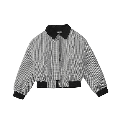 JWUW秋冬新款美式复古黑白格子加厚长袖外套女休闲运动短裙套装