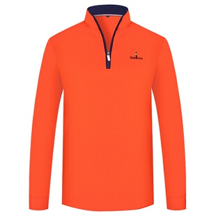 清仓特价高端长袖立领T恤男半拉链高领上衣男装POLO衫秋冬橙色潮