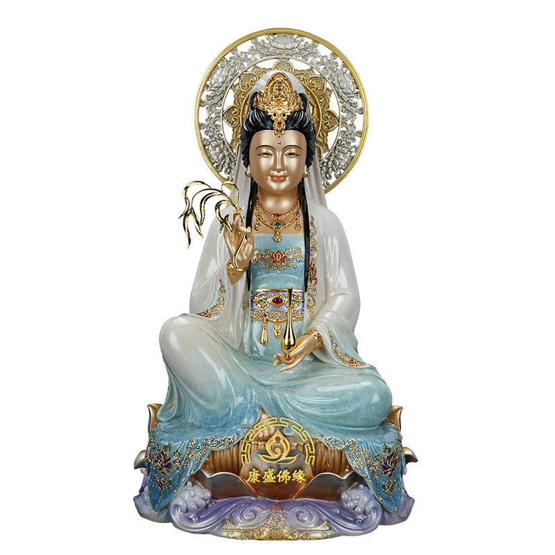 黄铜叠染自在观音菩萨像客厅摆件