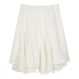 solighter法式复古白色高腰a字半身裙女秋季2025新款显瘦伞裙长裙