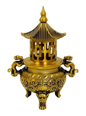 铜香炉仿古铜器塔香炉盘香炉家居客厅装饰工艺品铜狻猊凉亭香炉