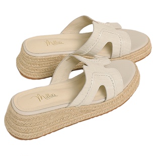 MILLIE'S/妙丽坡跟拖鞋女夏季外穿2026新款时尚百搭草编凉拖鞋