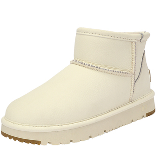 UBZ 防水白色皮面雪地靴女2025年新款冬季加绒加厚面包鞋防滑棉鞋